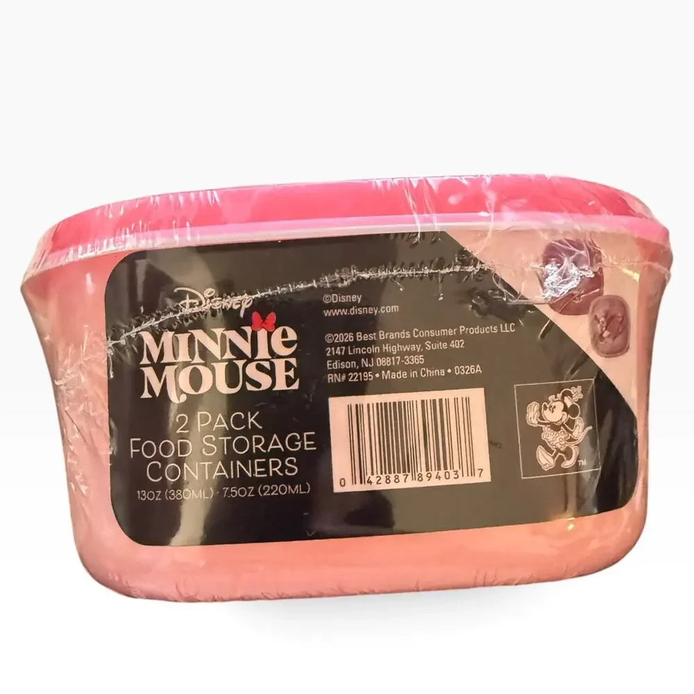 Disney Minnie Mouse Pink Hearts 2 Pack Small Food Containers